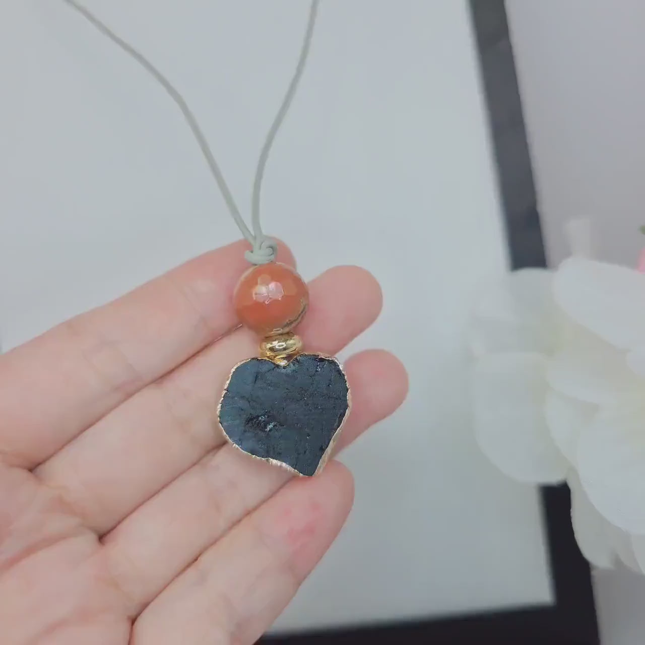 Black tourmaline Necklace, Chunky Stone Heart Pendant, Red Jasper Protective Gemstones Crystal riki healing,  Raw Stone Spiritual Gift