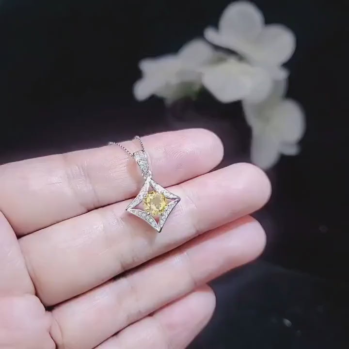 Dainty Genuine Citrine Necklace - Sterling Silver Gemstone Halo Style Dainty Natural Citrine Pendant - 1 CT November Birthstone Jewelry #534
