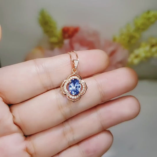 1.5 ct  Tanzanite Pendant Necklace - Rose gold Sterling Silver Flower OF Life Small Tanzanite Necklace - December Birthstone #290