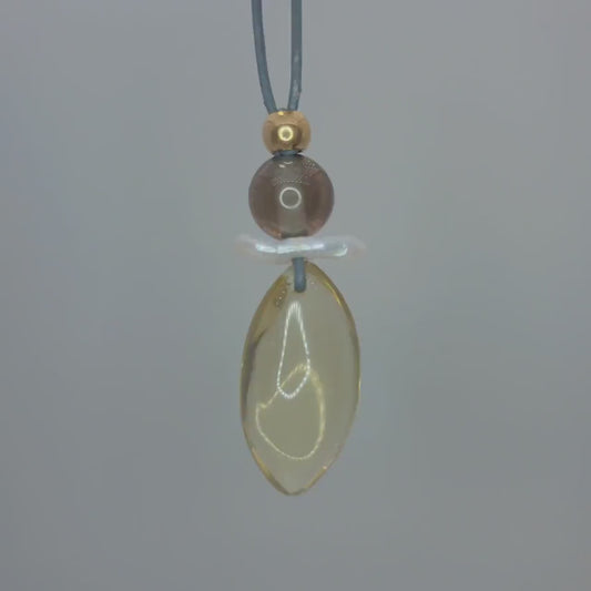Natural citrine necklace,  pearl, smoky quartz pendant jewelry, adjustable real leather cord up to 30 inches, chunky quartz jewelry