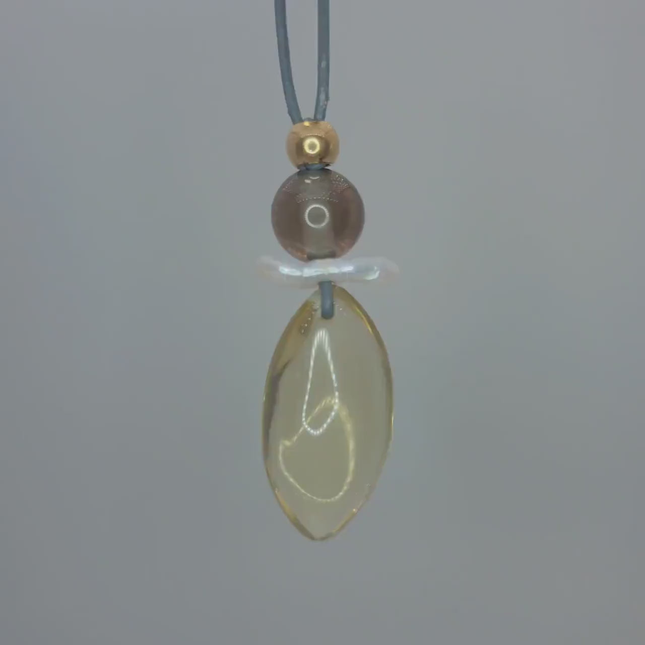 Natural citrine necklace,  pearl, smoky quartz pendant jewelry, adjustable real leather cord up to 30 inches, chunky quartz jewelry