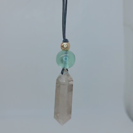 Chunky Smoky Quartz Necklace Quartz Point Green Fluoride Pendant Leather Adjustable Cord Up To 30 inches Crystal Healing Geometric Stone