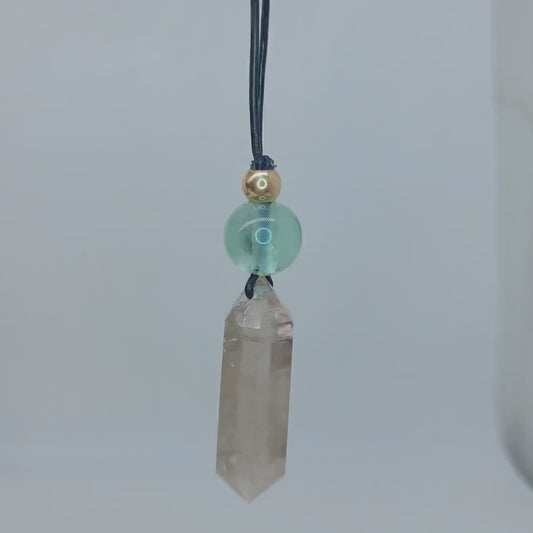 Chunky Smoky Quartz Necklace Quartz Point Green Fluoride Pendant Leather Adjustable Cord Up To 30 inches Crystal Healing Geometric Stone