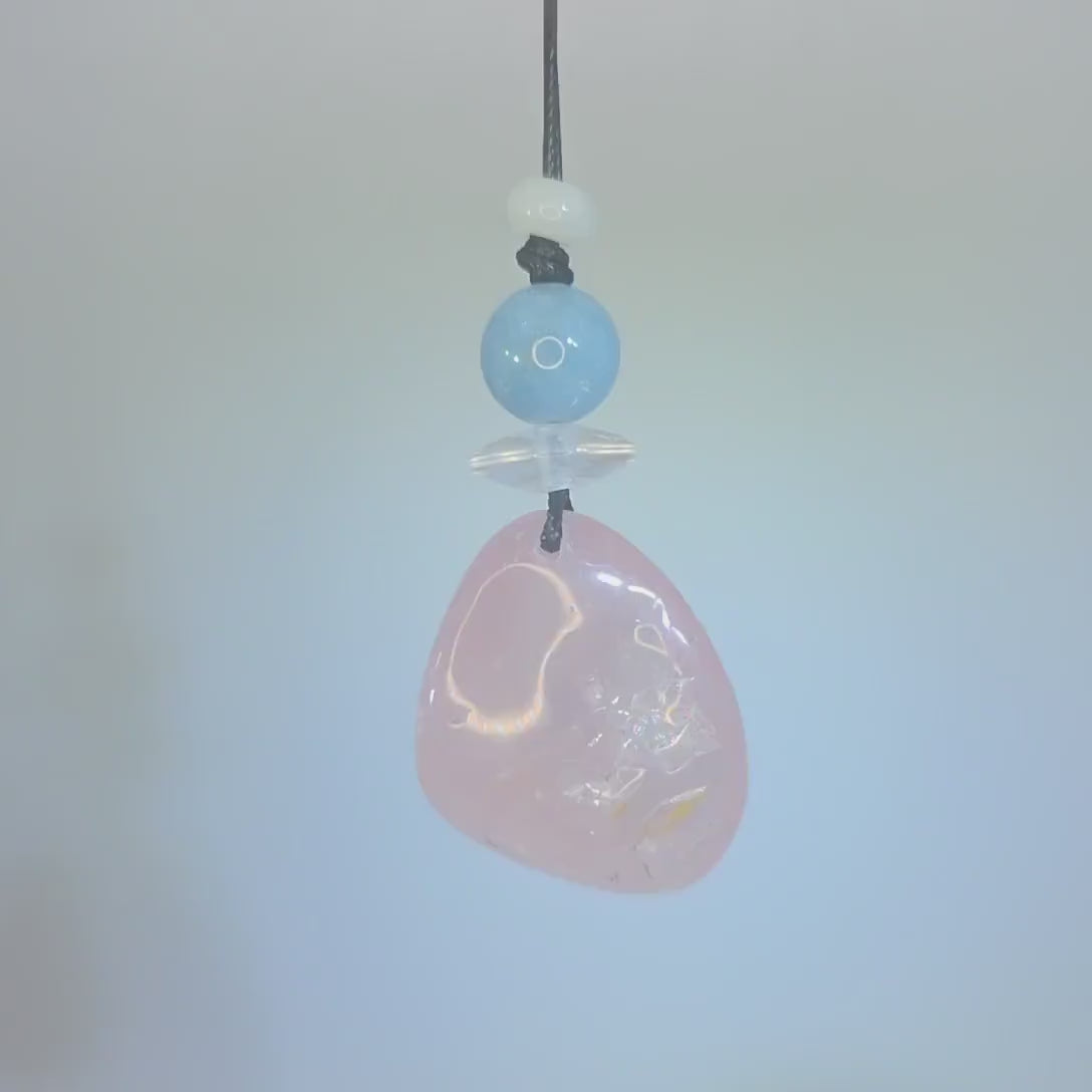Large rose quartz Quartz Necklace Aquamarine Pendant Leather cord Raw Rose Quartz Jewelry Chain  UP to 30" chunky stone jewelry #2343