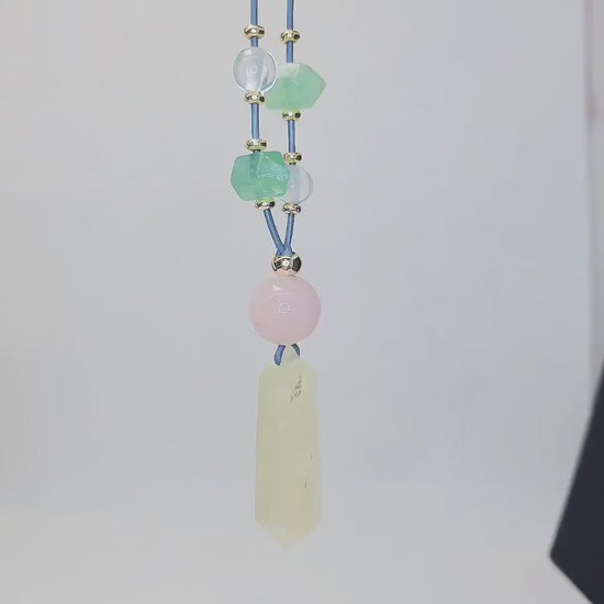 Large Raw Citrine Pendant, Rose Quartz Fluorite and Clear Quartz Chunky Gemstone Necklace, Genuine Leather Adjustable Long Statement Necklac