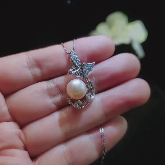 Small Freshwater Pink Pearl Phoenix Necklace Full 925 Sterling Silver 18kgp Bird Pendant Pearl Jewelry #932