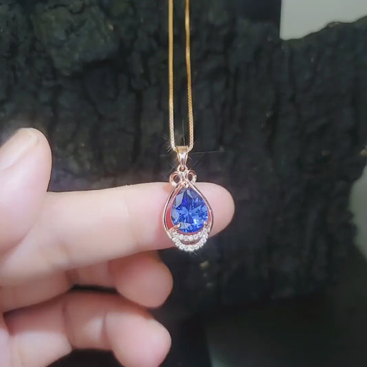 Tanzanite Necklace - Rose gold coated Sterling Silver Blue Tanzanite Pendant - 2.75 CT Lab Created Energic December Birthstone #953