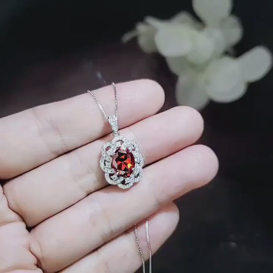 Orange Sunstone Necklace - Tangerine Orange Sapphire Pendant - Sterling Silver Life Flower 2 CT Sun Stone Jewelry #331