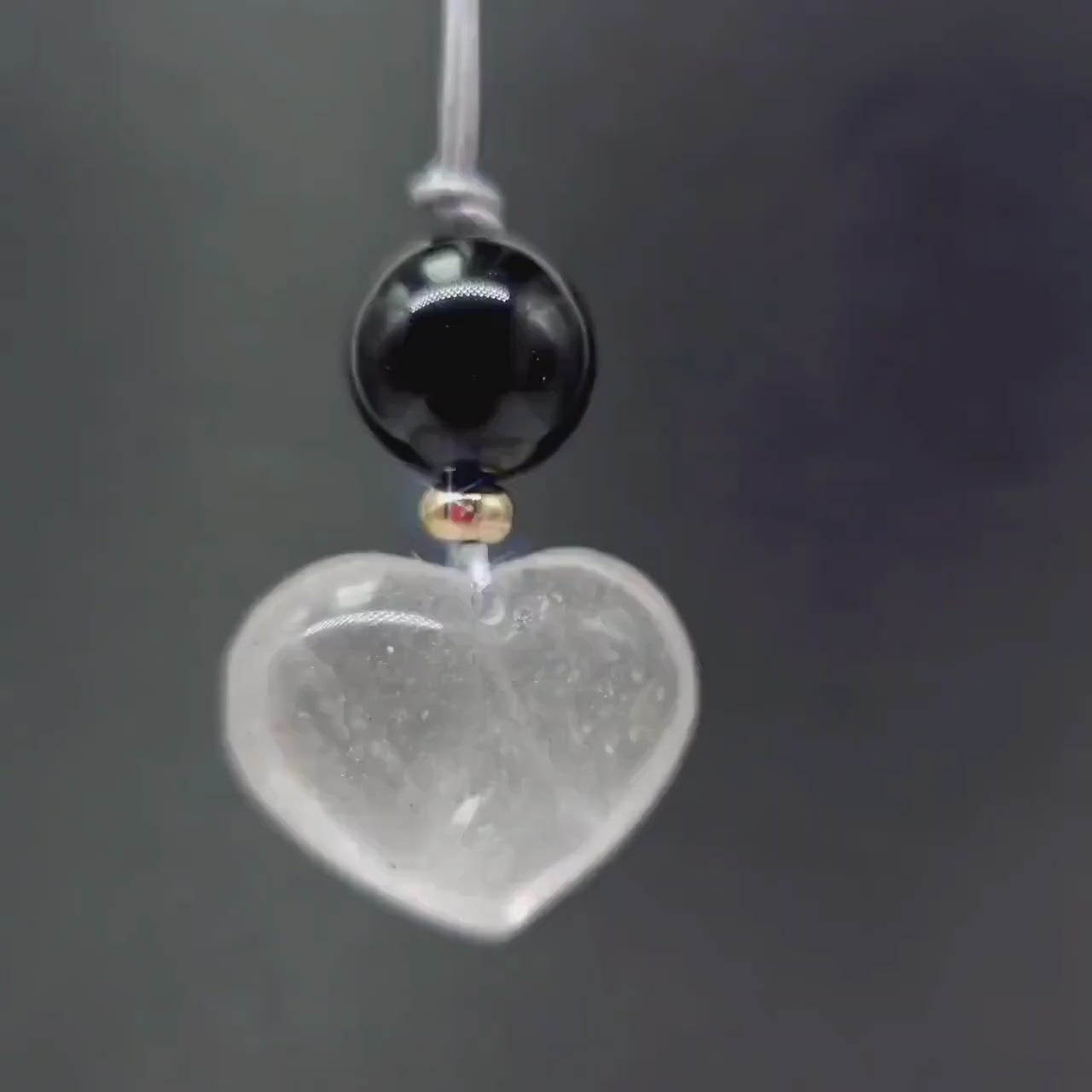 Large Clear Quartz Heart Pendant Necklace, Natural Black Agate Bead Leather Cord, Chunky Crystal Jewelry, Protection Amulet Gift