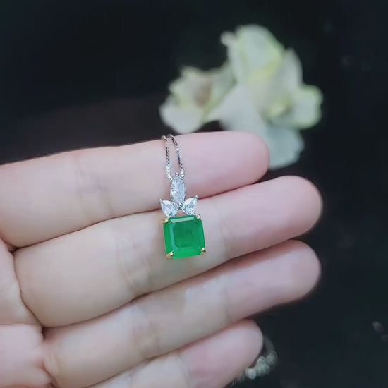 Square Cut Emerald Necklace ‐ May Birthstone Jewelry, 18K Gold Plated Sterling Silver Pendant,  Chain Gift #462