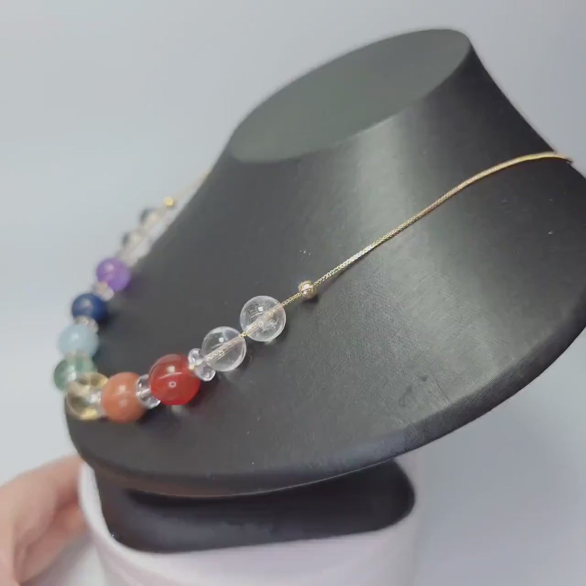7 Chakra Necklace Real Natural Gemstone Chunky Crystal Jewelry for Healing, Spiritual Yoga Birthstone Gift, Adjustable Gold Chain statement