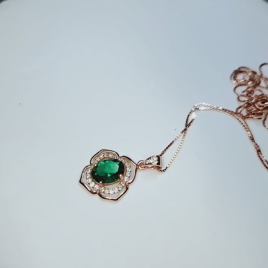 Tiny 1.5 ct Emerald Necklace - Rose Gold or white gold 18k @ Sterling Silver Flower of Life Style Green Gemstone pendant May Birthstone #121