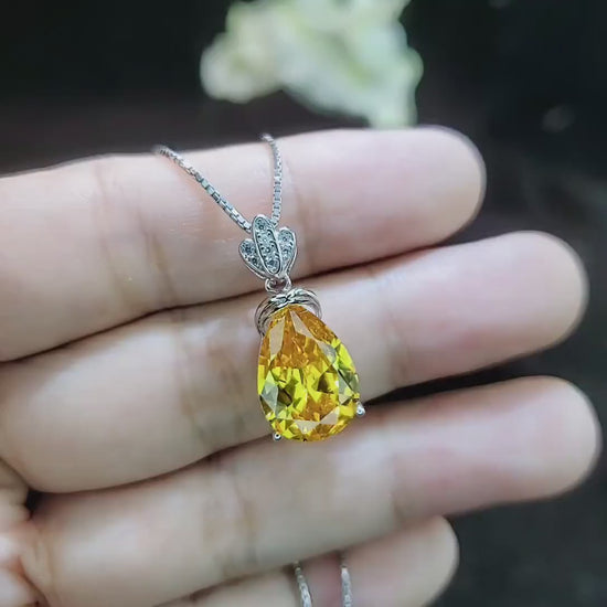 Human Created Yellow Moissanite diamond - 18kgp @ Sterling Silver Created Citrine Diamond Crown Style - 6 CT Yellow Moissanite Pendant #597