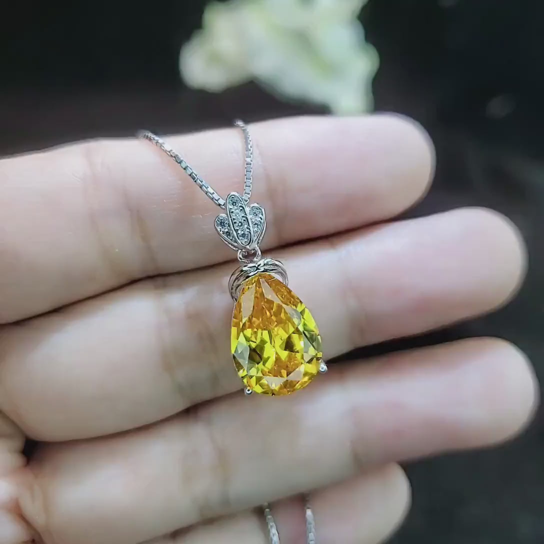Human Created Yellow Moissanite diamond - 18kgp @ Sterling Silver Created Citrine Diamond Crown Style - 6 CT Yellow Moissanite Pendant #597