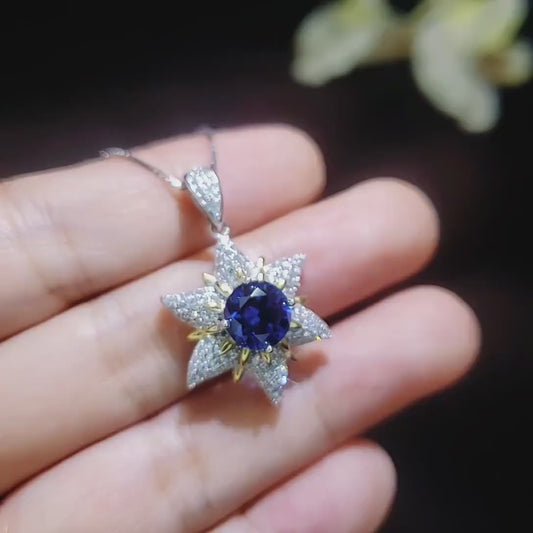 Star Blue Sapphire Necklace - 18KGP Sterling Silver -  6 Point Star Pendant - 2CT  Hexagram Blue Sapphire Jewelry #873