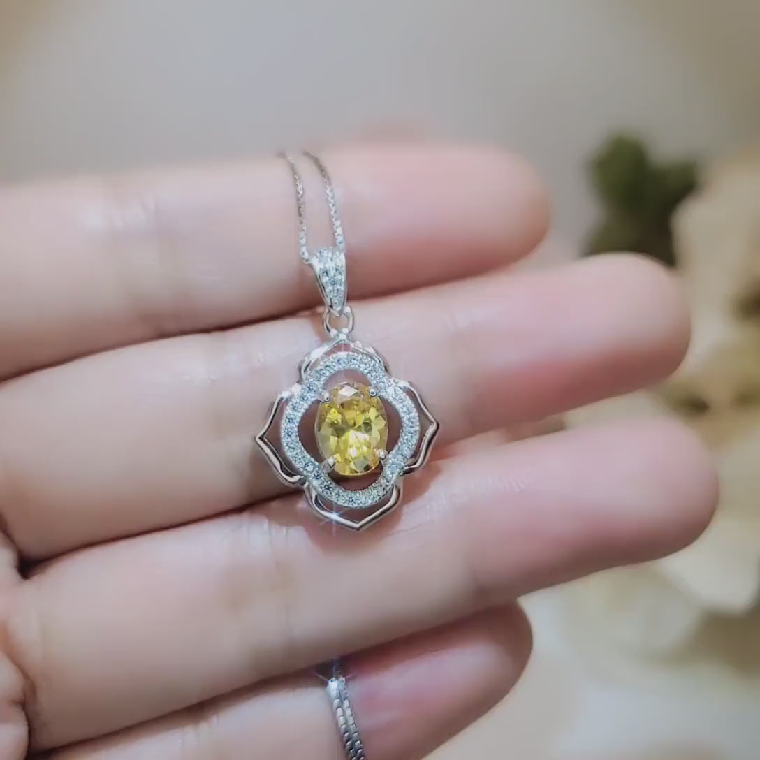 1.5 CT Yellow Moissanite Gemstone Necklace - Sterling Silver Gold Flower Of Life pendant #105