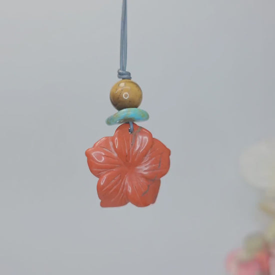 Red Jasper Necklace Flower Crystal Pendant, Chunky Tigers Eye Geometric Jewelry for Women Men with Adjustable Leather Cord up to 24 inches