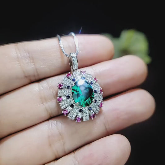 Green Emerald Necklace - Source Light Jewelry - 18KGP @Sterling Silver -  Radiant Exclusive Store Design 2.8 CT - Emerald Pendant #870