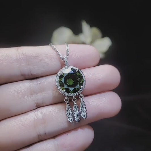 Large Green Peridot Necklace - 18KGP @ Sterling Silver - dreamcatcher Necklace - August Birthstone - Dream Catcher Peridot Pendant #690