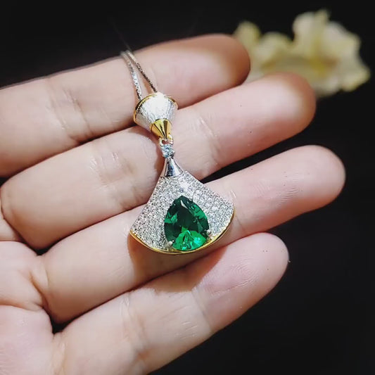 Brilliant Green Emerald Necklace - Full Sterling Silver - White Gold coated -  Gemstone Drop 3 CT Green Gemstone Jewelry #821