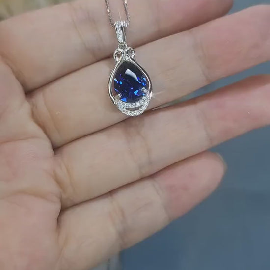 Teardrop Tanzanite Necklace - White gold coated Sterling Silver 2 CT  Blue Tanzanite Jewelry #480