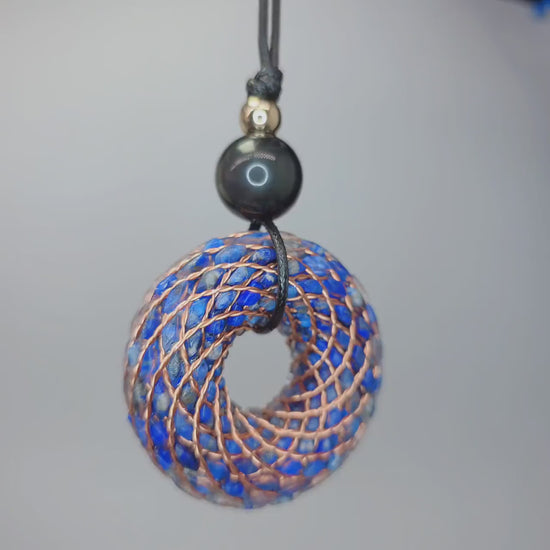 Rodin Coil Orgone Pendant Necklace, Chunky Lapis Lazuli Reiki Jewelry, Meditation Protection Gift, Adjustable Vegan Cord