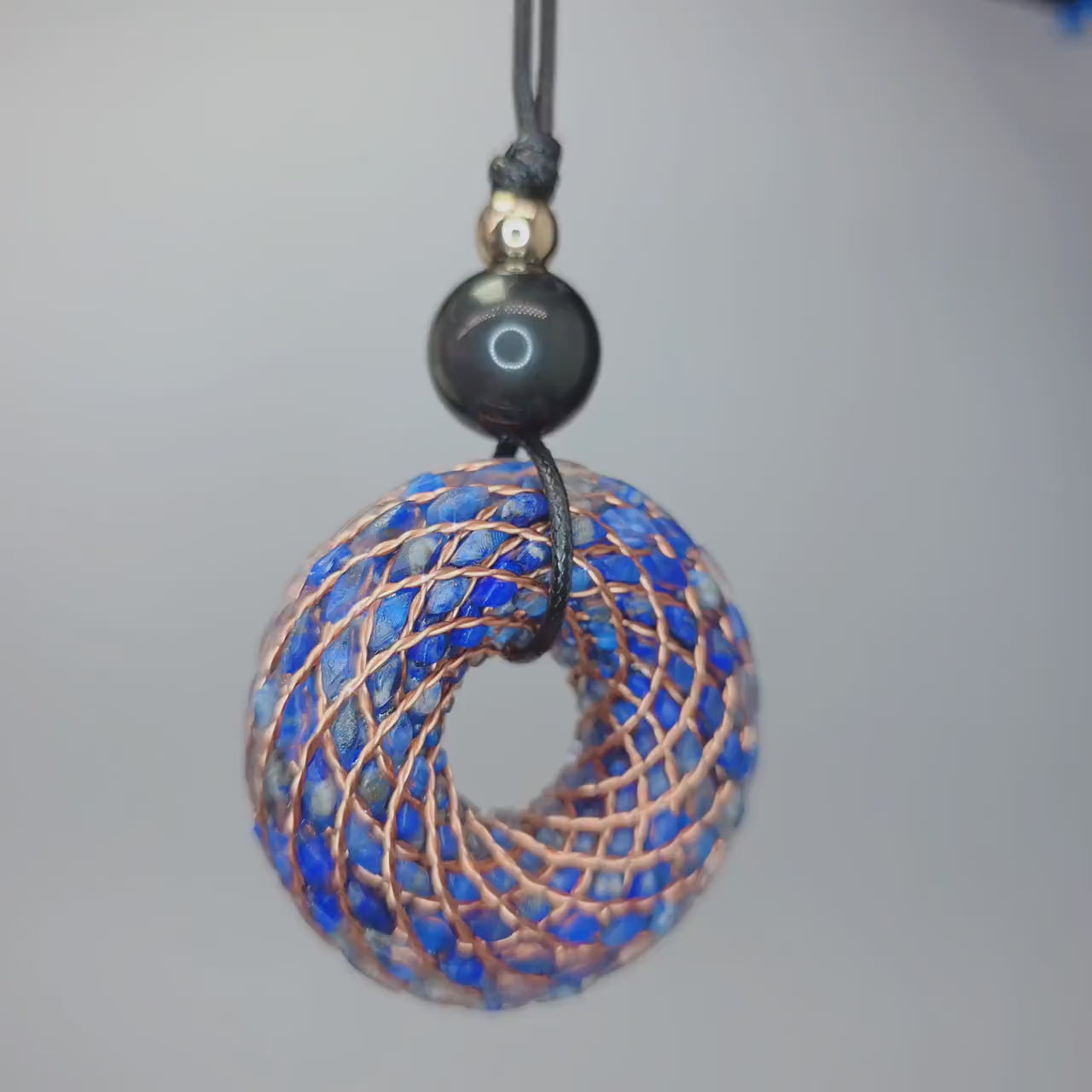 Rodin Coil Orgone Pendant Necklace, Chunky Lapis Lazuli Reiki Jewelry, Meditation Protection Gift, Adjustable Vegan Cord