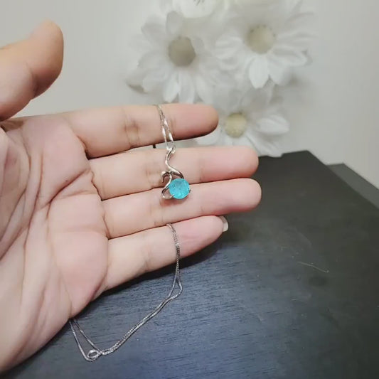 Blue Paraiba Necklace - Sterling Silver 2 CT Round Swan Pendant - 18KGP -  Blue Paraiba Tourmaline - Solitaire Minimalist Swan Necklace #160