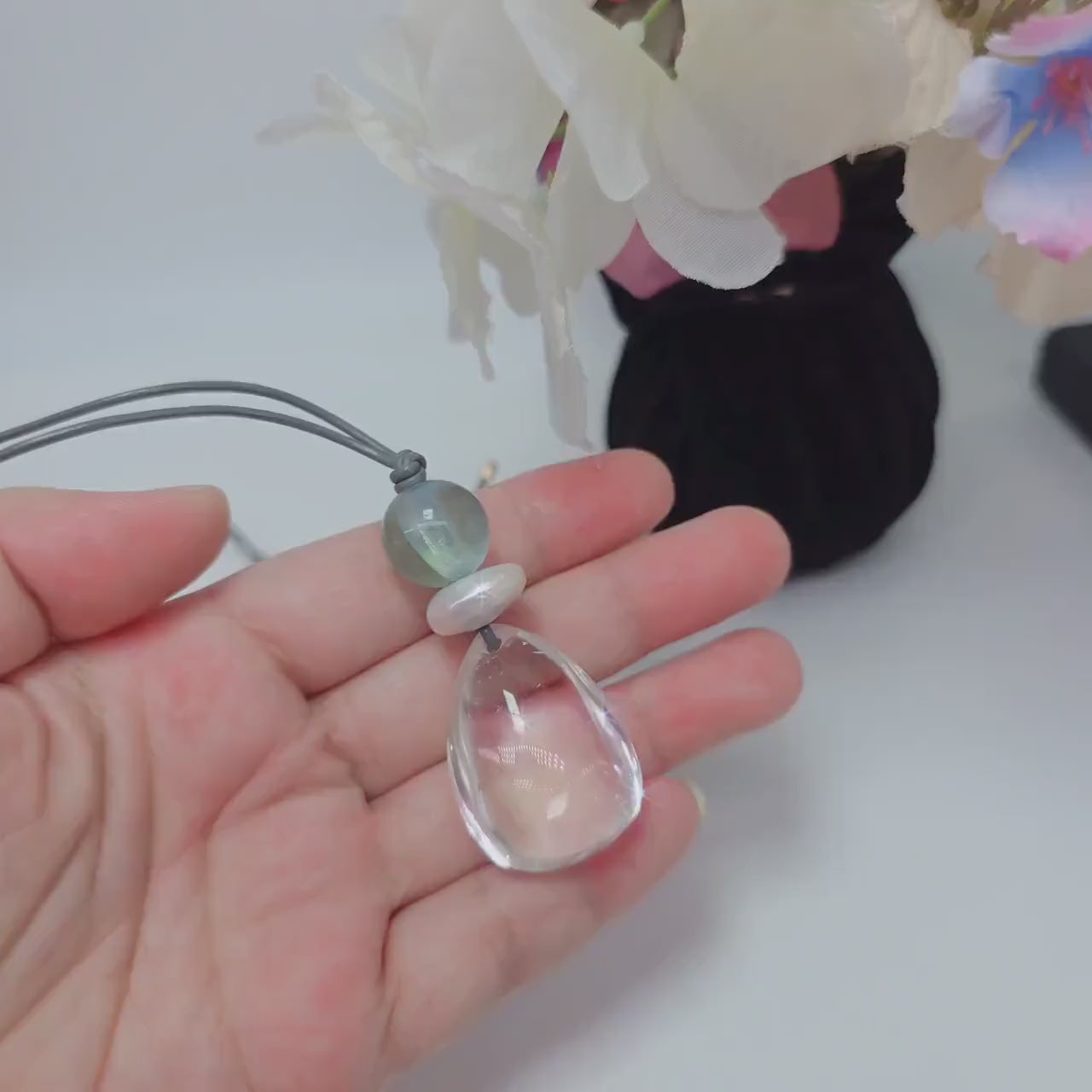 Clear Quartz Necklace, Raw Natural Baroque Pearl Pendant ,Green Fluorite Jewelry ,Boho Spiritual Crystal Healing Chunky Stone Spiritual Gift