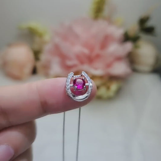 Ruby Horseshoe Necklace Sterling Silver Tiny Dainty Gemstone Stone Ruby Choker Platinum Overlay 925 Silver Box Chain #006