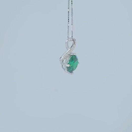 2 CT Emerald Necklace Simple Bowknot Green Emerald Pendant Sterling Silver White Gold plated Minimalist Green Gemstone #286