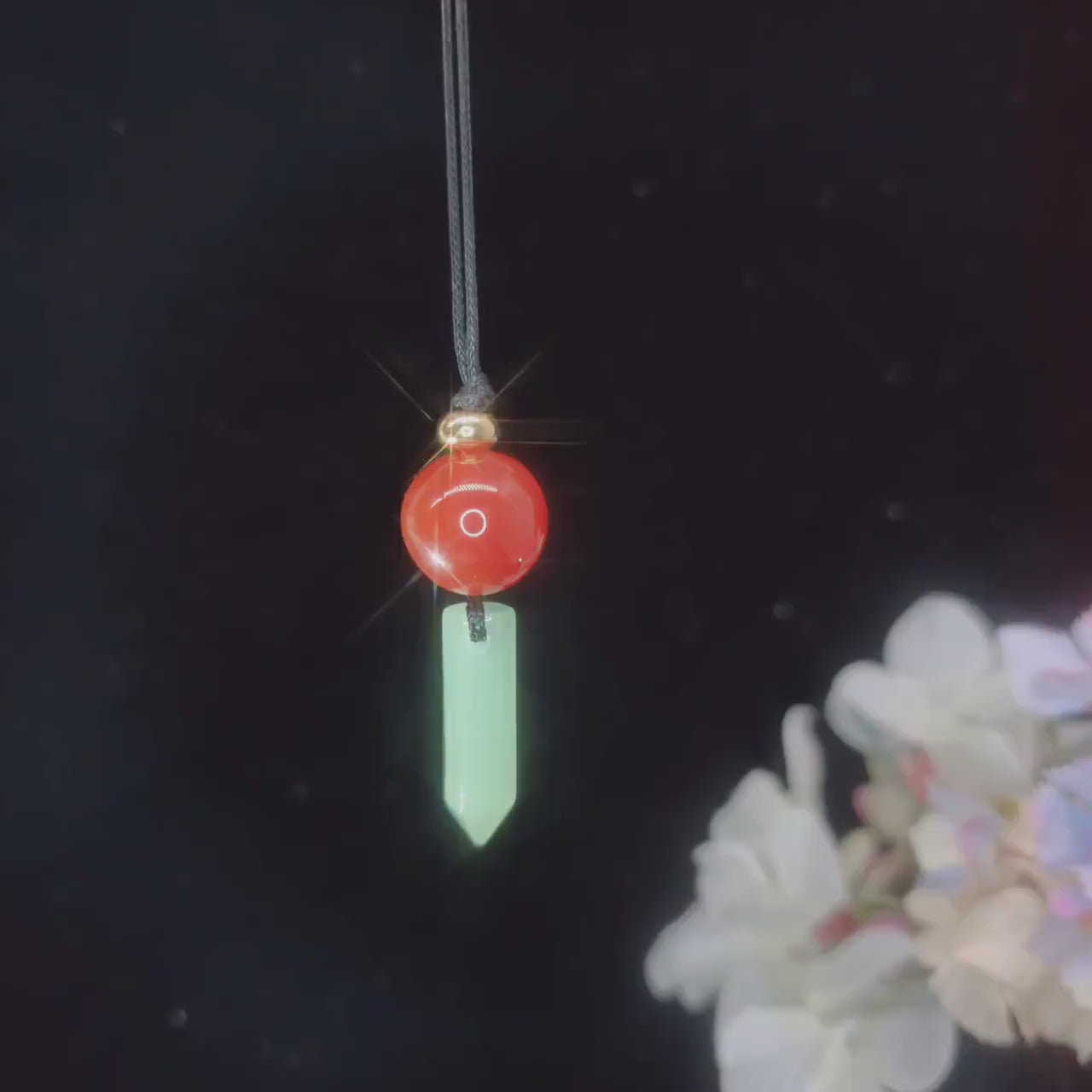 Green Aventurine & Red Carnelian Necklace, Natural Crystal Point Chunky Pendant, Adjustable Leather Cord, Energy Healing Jewelry #2071