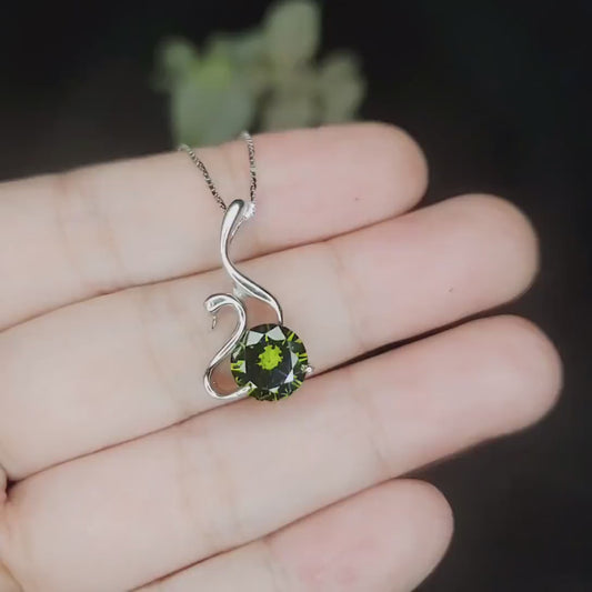 Sterling Silver Swan Peridot Necklace - 18KGP- Peridot Jewelry - Swan Necklace #152