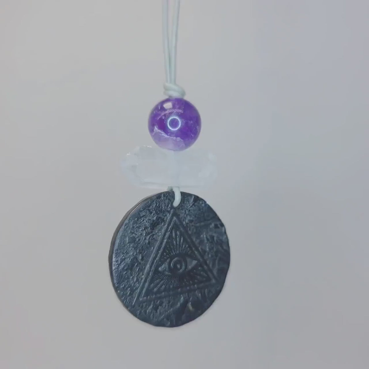 EMF Protection Graphene Necklace Third Eye Pendant Clear Quartz Amethyst Anti Radiation Jewelry Adjustable Leather 30 inch , Chunky Stone