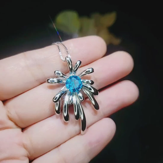 Blue Topaz  Necklace - Sterling Silver Firework Necklace - 18KGP - November Birthstone #704