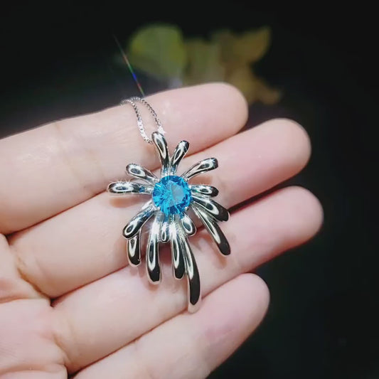Blue Topaz  Necklace - Sterling Silver Firework Necklace - 18KGP - November Birthstone #704