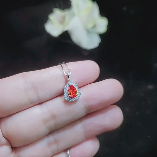 Super Tiny Sunstone Necklace - Mini Orange Sapphire Necklace - Teardrop Cut - 18kgp @ Sterling Silver sunstone pendant #122