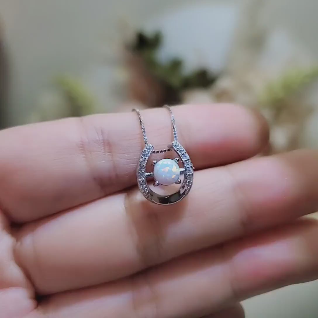 White Opal Horseshoe Necklace Sterling Silver Dainty Diamond Stone Opal Choker,  Minimalist White Gold coated Opal Jewelry 1114