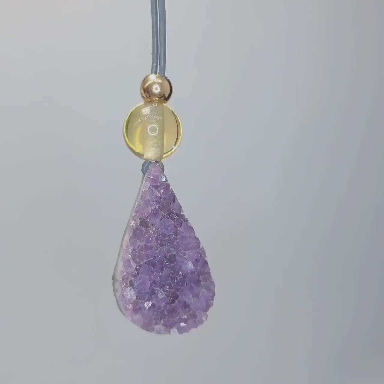 Raw Amethyst Point Citrine Necklace, Chunky Geometric Healing Crystal Amulet, Spiritual Protection Jewelry, adjustable leather cord