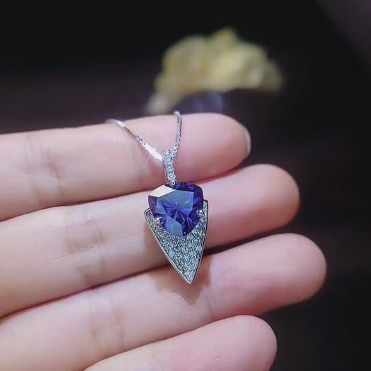 Large Trillion Cut Blue Tanzanite Necklace - 18KGP Sterling Silver - Protective Queen's  Guard Sword Pendant -  December Birthstone #766