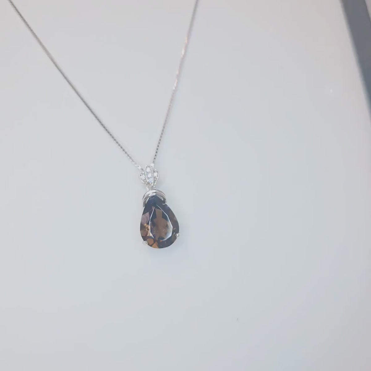 Genuine Smoky Quartz Necklace - 18kgp @ Sterling Silver - Protective Gemstone - Root Chakra Healing - teardrop Smoky Quartz Pendant