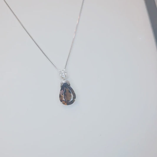 Genuine Smoky Quartz Necklace - 18kgp @ Sterling Silver - Protective Gemstone - Root Chakra Healing - teardrop Smoky Quartz Pendant
