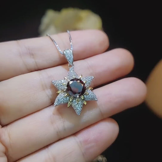 Gemstone Star Red Garnet Necklace - 18KGP Sterling Silver - 6 Point Star Garnet Pendant - 2CT  Hexagram Red Garnet Jewelry #876