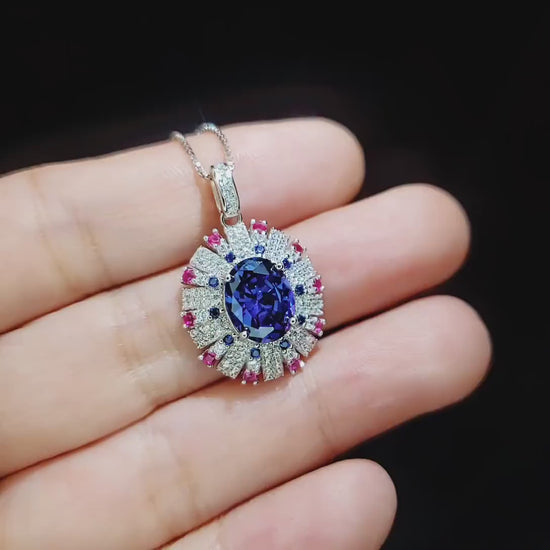 Luxury Radiant Blue Tanzanite Necklace Source Light Style 18k White gold @ 925 Sterling Silver Exclusive Design 3 CT Tanzanite Jewelry #892