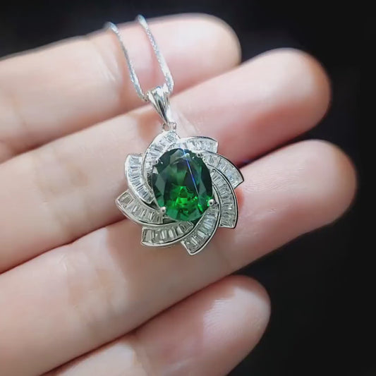 Green Emerald Necklace Gemstone Milky Way Spiral Pendant 18KGP Sterling Silver 2.8 CT Galaxy Energy Vortexes Windmill Emerald Jewelry #849