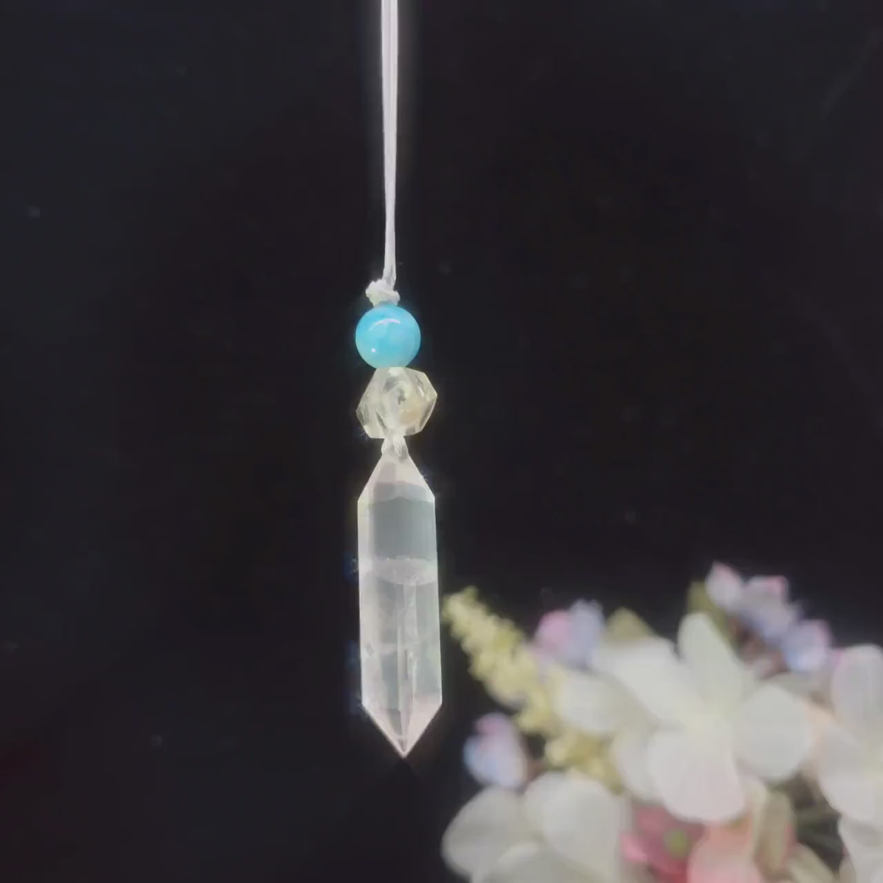 Geometric Rose Quartz Point Necklace -  Chunky Natural Citrine & Aquamarine Zen Pendant - 30" Adjustable Cord -  Healing Crystal #2074
