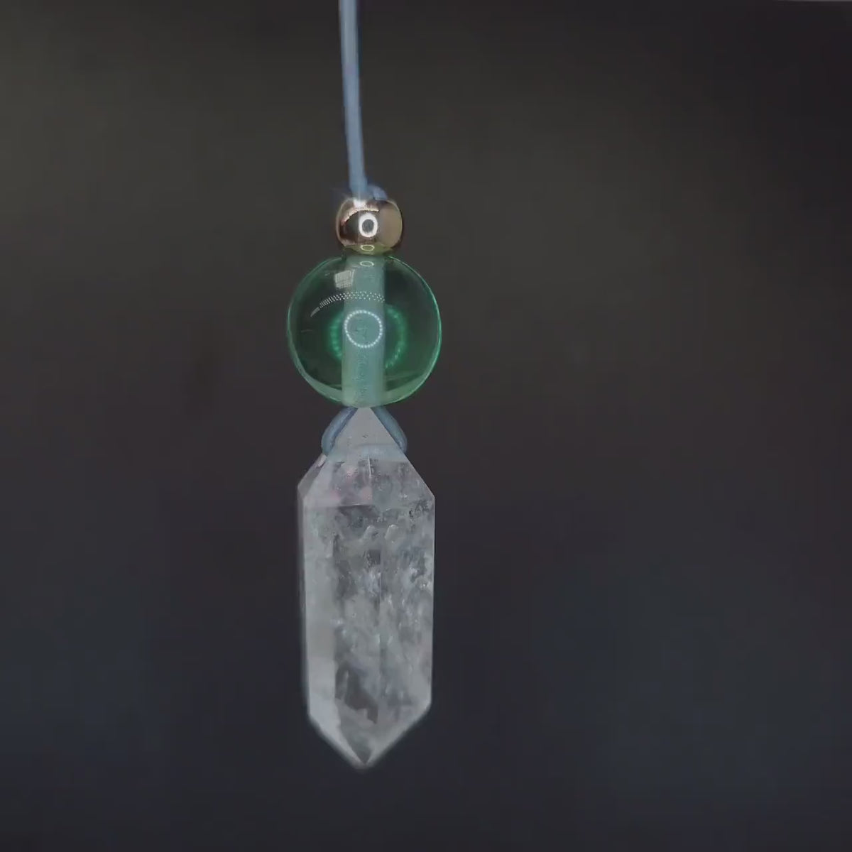 Natural clear quartz Point Necklace Green Fluorite Pendant  Chunky Crystal Healing Stone Jewelry adjustable leather up to 30 inches.