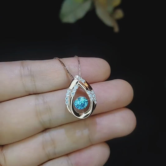 Aquamarine Necklace - Dynamic Swing Pendant -18KGP Rose Gold  @ Sterling Silver -  0.85 Ct Blue Aquamarine Jewelry - March Birthstone #177