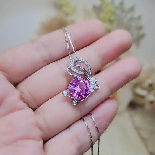 Pink Tourmaline Necklace - 18KGP @ Sterling Silver Butterfly Necklace #554
