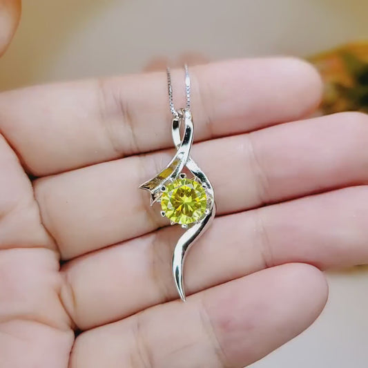 2 CT Round Yellow Diamond Necklace Sterling Silver Swirl Bow Infinity Yellow Gemstone Pendant White Gold coated Luxury Bridal Jewelry 1091